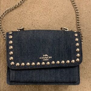 Coach Blue and Silver Crossbody Bag with Studded Details